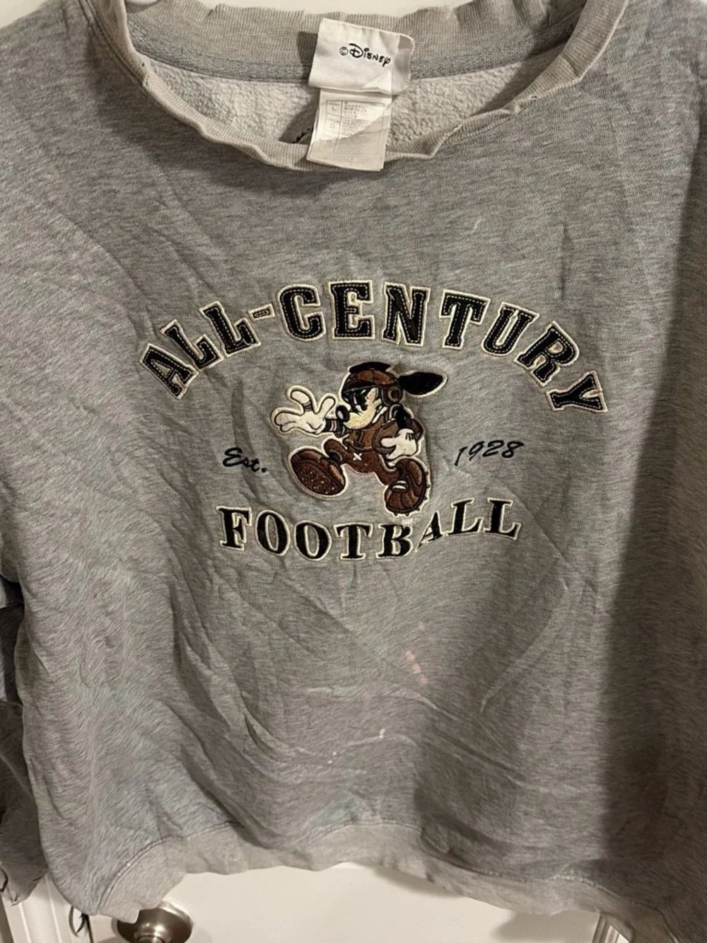 Disney Grey 'All-Century Football' Crewneck with Embroidered Mickey